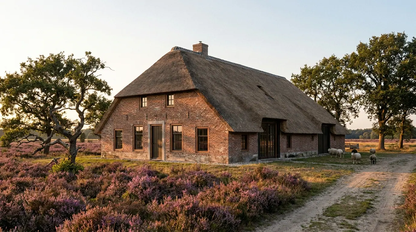 Gerenoveerde Drentse boerderij in gouden licht