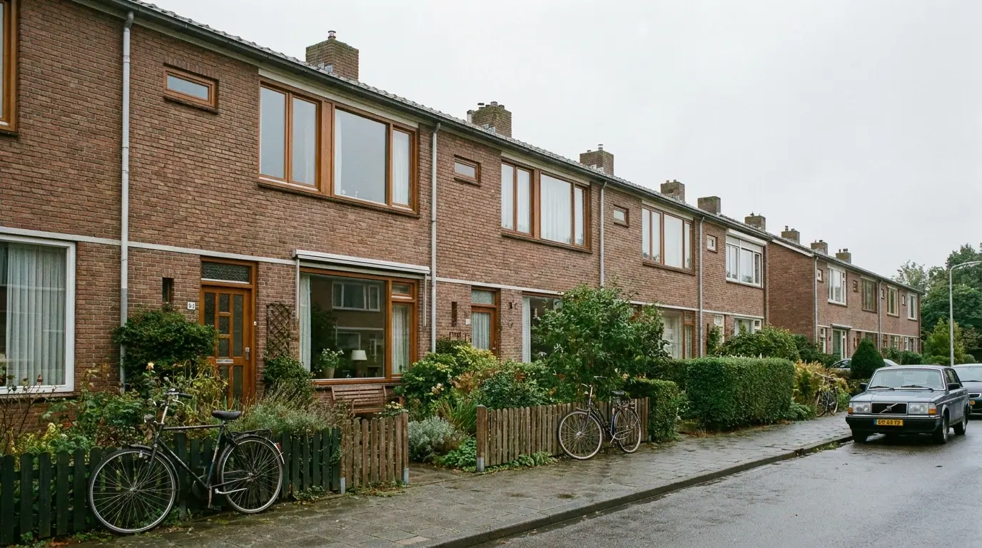 Rij bakstenen woningen