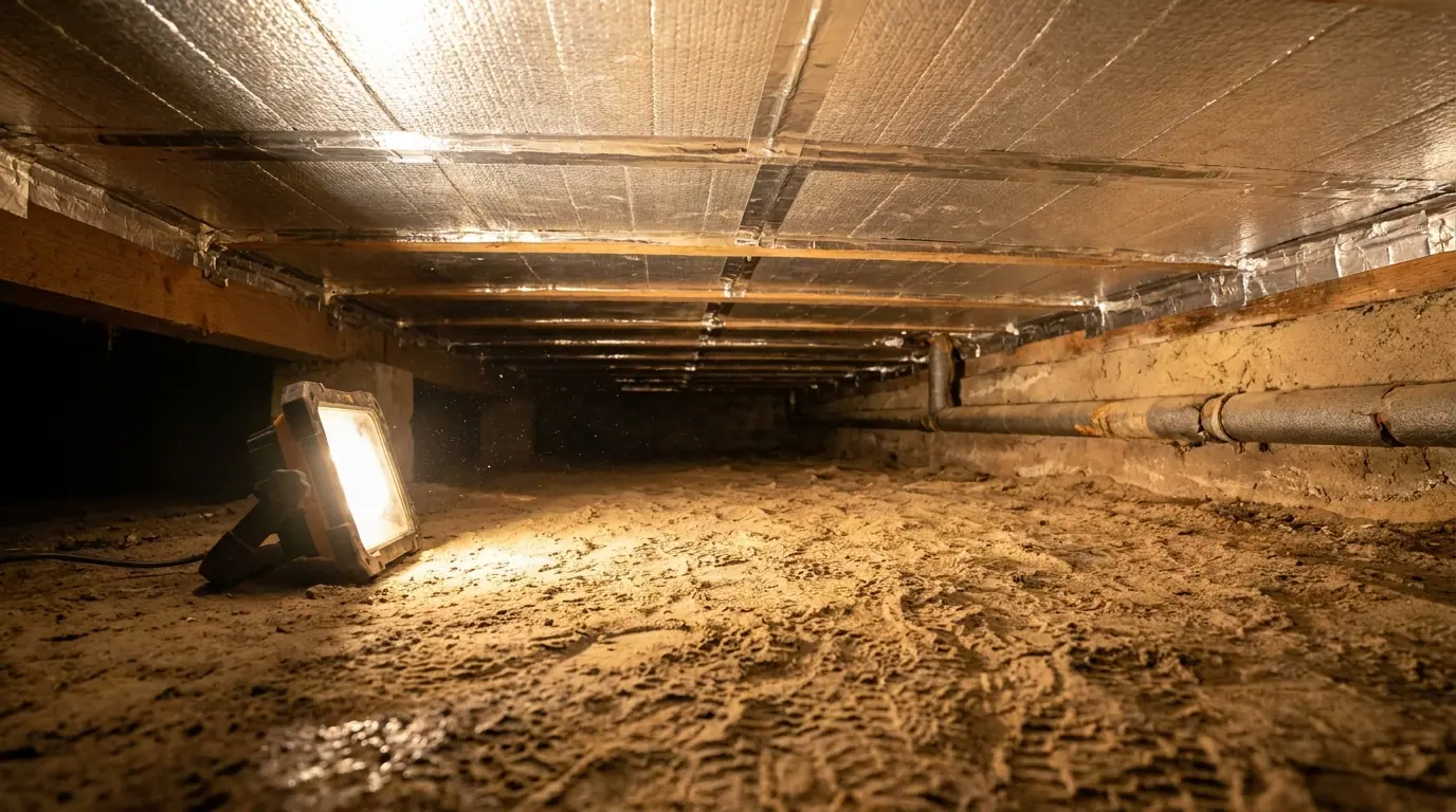 Kruipruimte met isolatieplaten onder de vloer